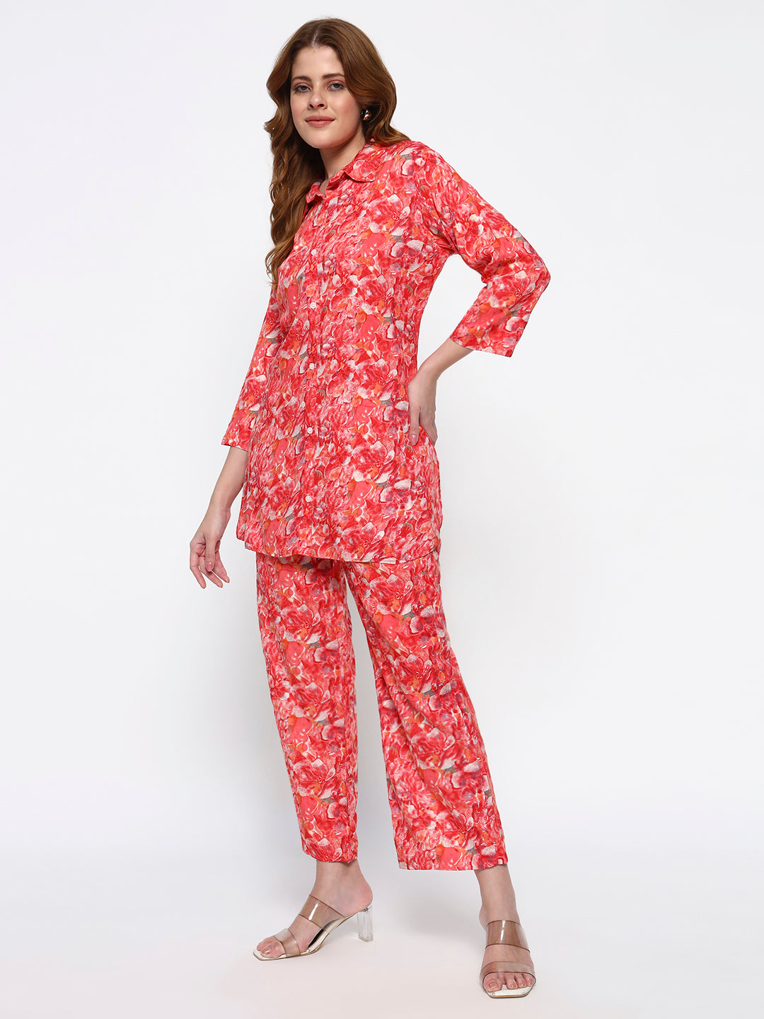 Pink Printed Rayon Blend Co-Ord Set