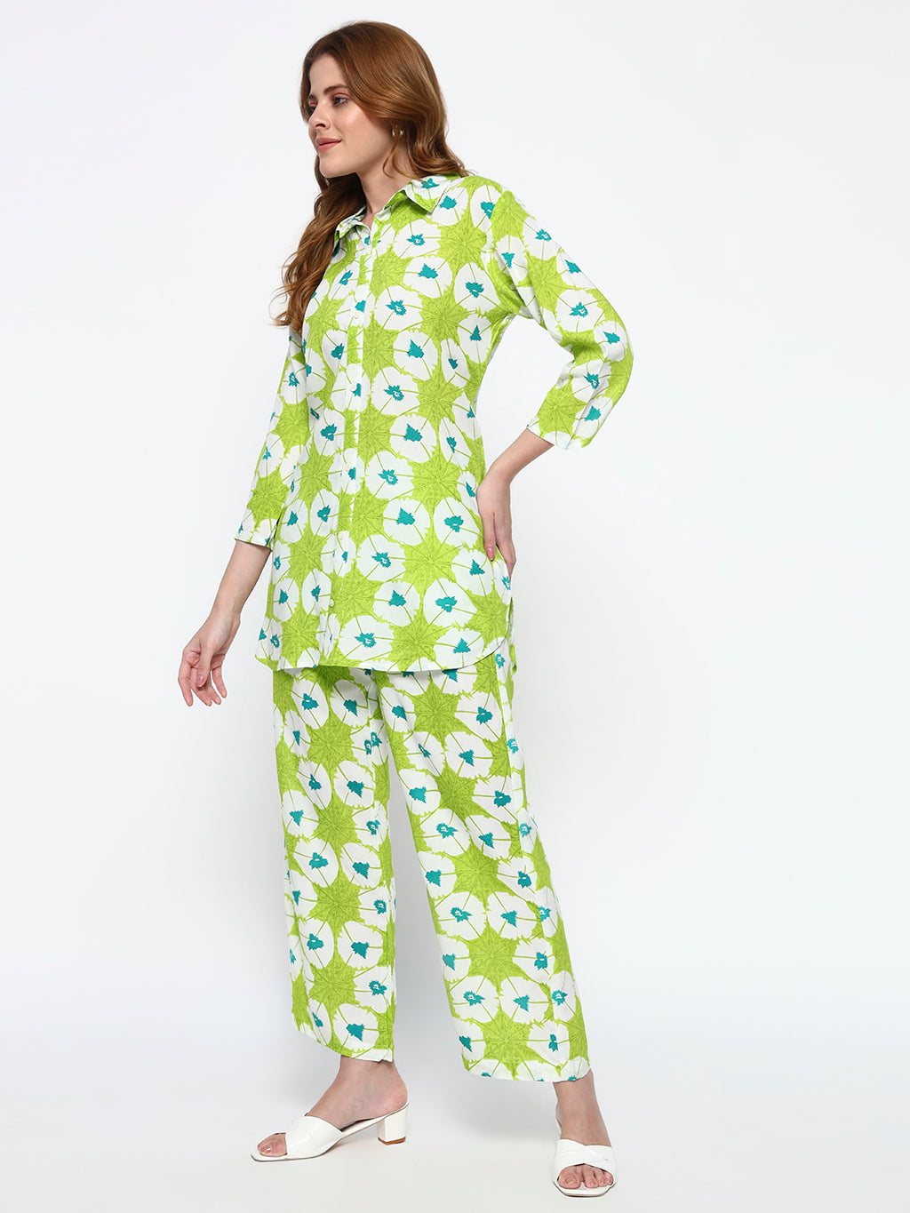 Green Floral Printed Cotton Blend Co-Ord Set (Copy)