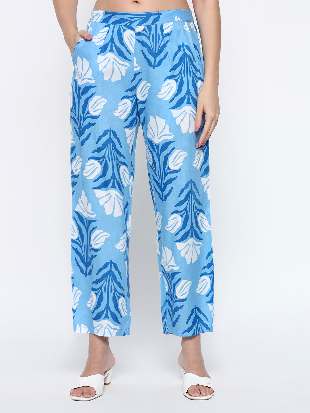 Blue Printed Rayon Blend Co-Ord Set