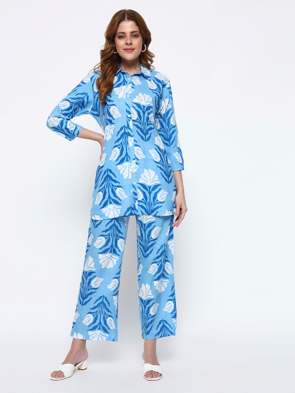 Blue Printed Rayon Blend Co-Ord Set