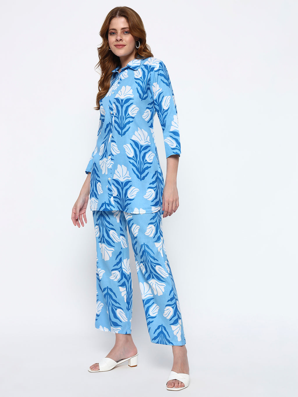 Blue Printed Rayon Blend Co-Ord Set