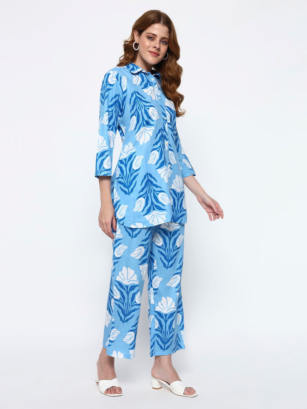 Blue Printed Rayon Blend Co-Ord Set