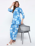 Blue Printed Rayon Blend Co-Ord Set