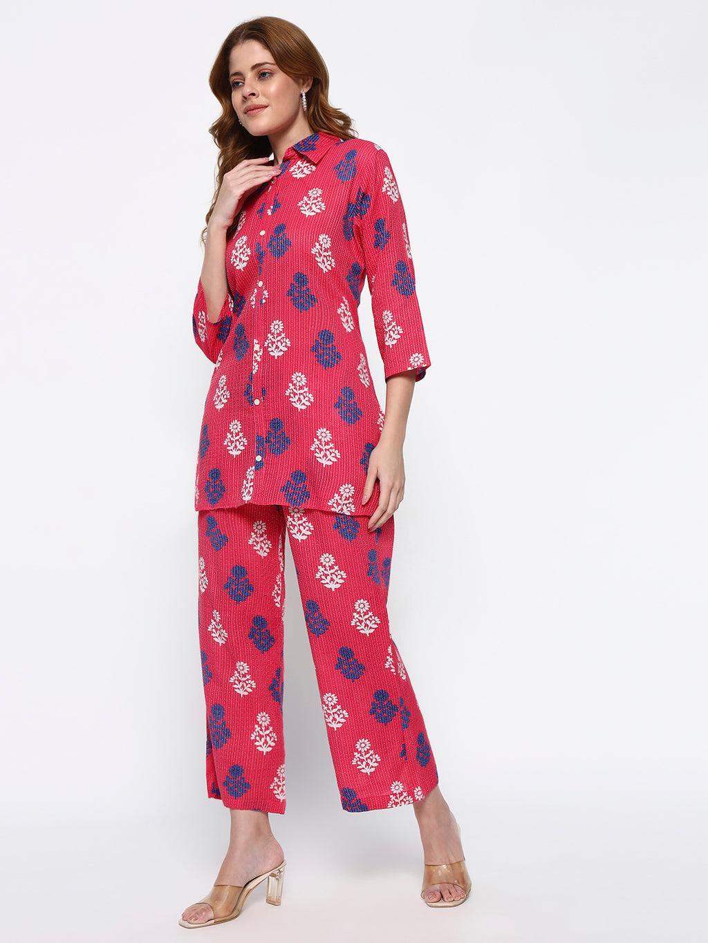 Pink Printed on cotton Katha fabric Co-Ord Set