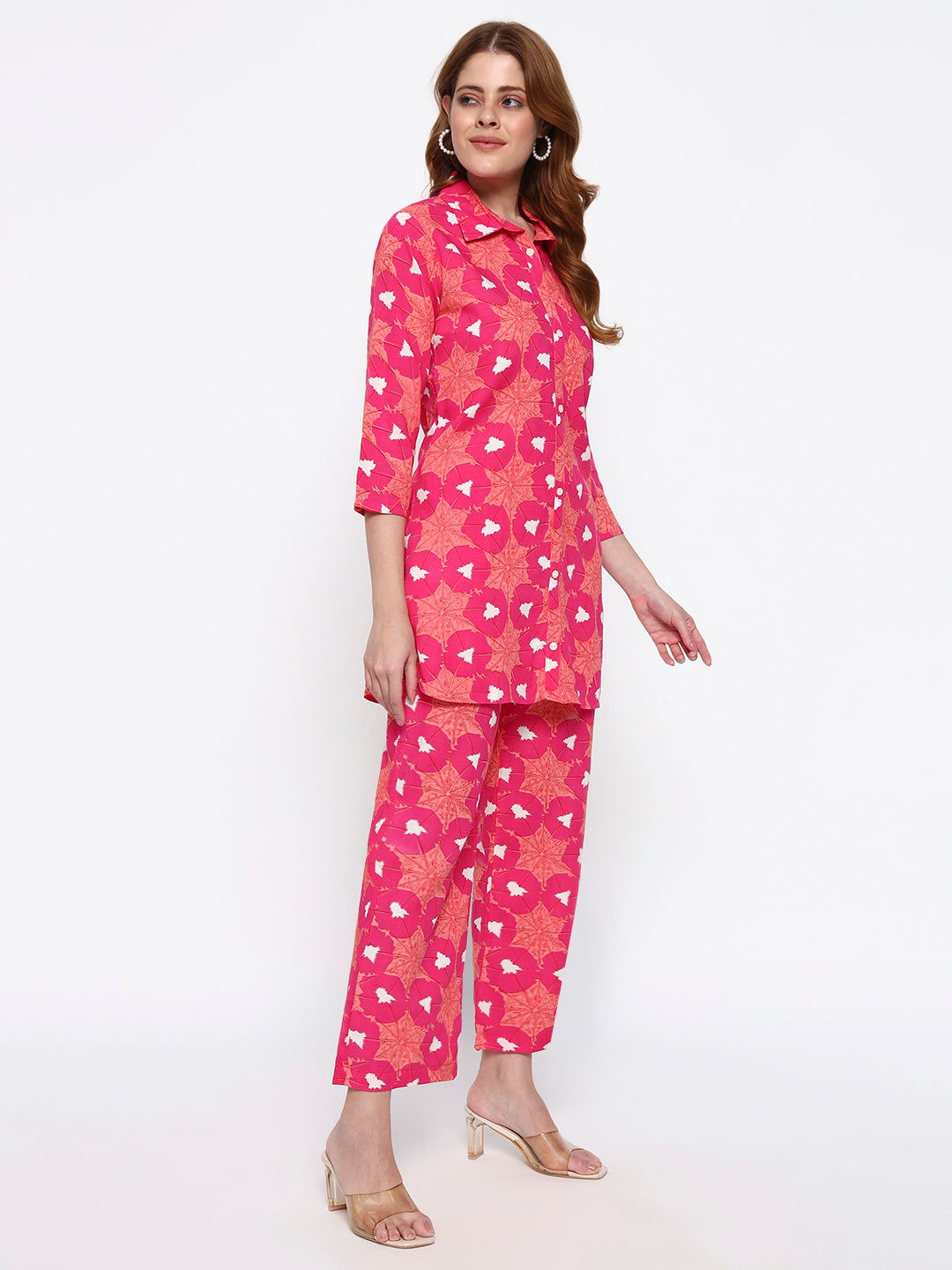 Red Floral Printed Cotton Blend Co-Ord Set