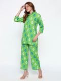 Green Printed on cotton Katha fabric Co-Ord Set
