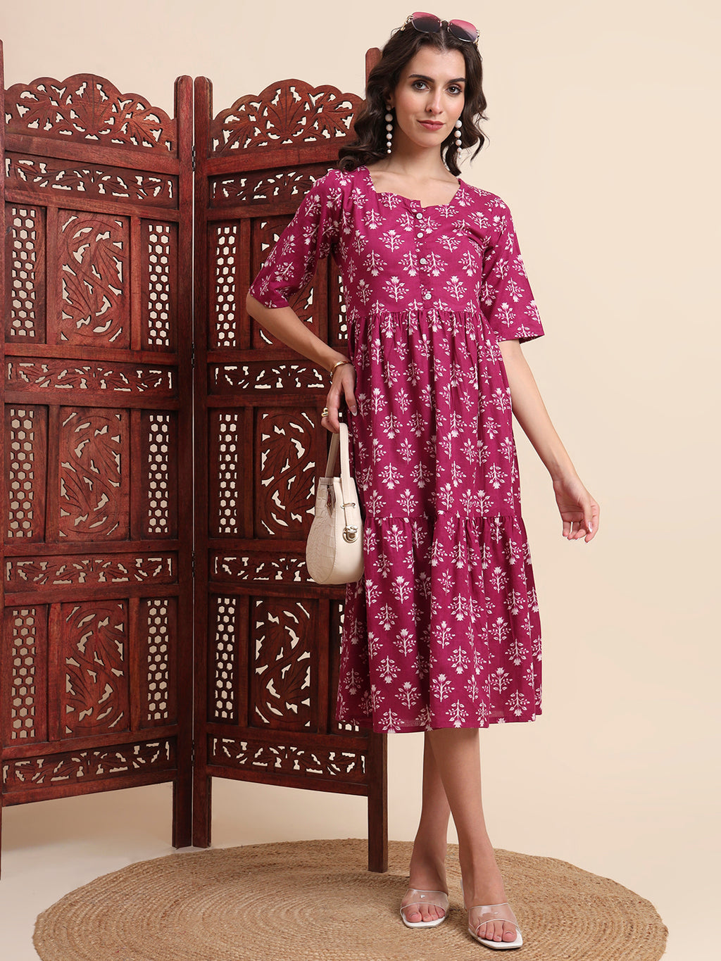 Ethnic Motifs Floral Printed Tiered Fit & Flare Ethnic Dress