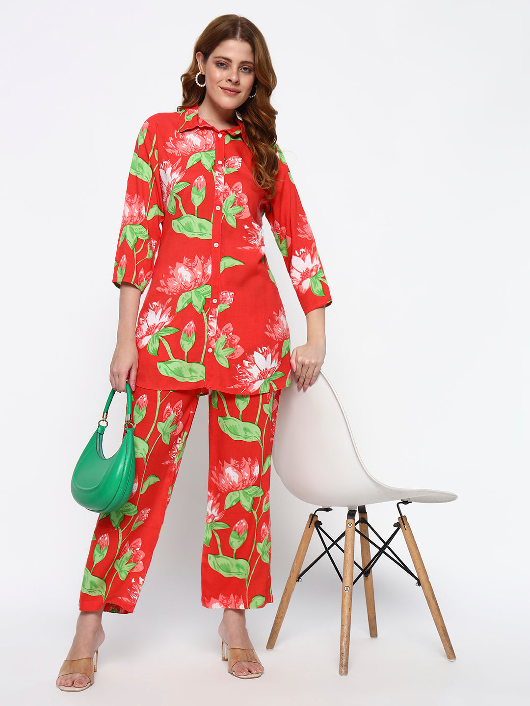 Pink Floral Printed Cotton Blend Co-Ord Set