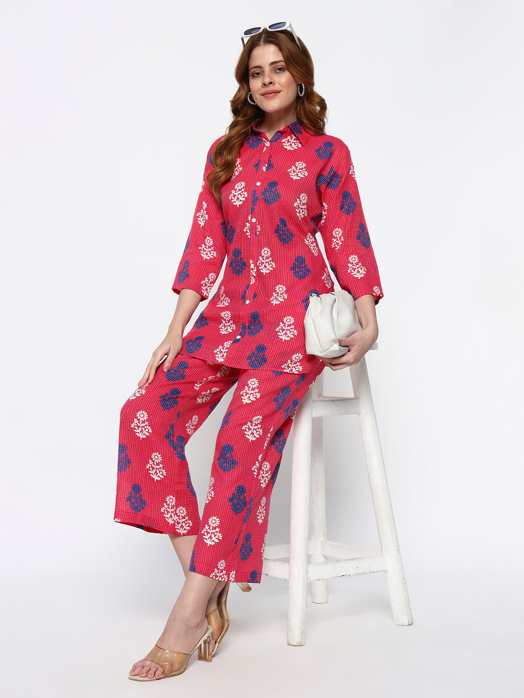 Pink Printed on cotton Katha fabric Co-Ord Set