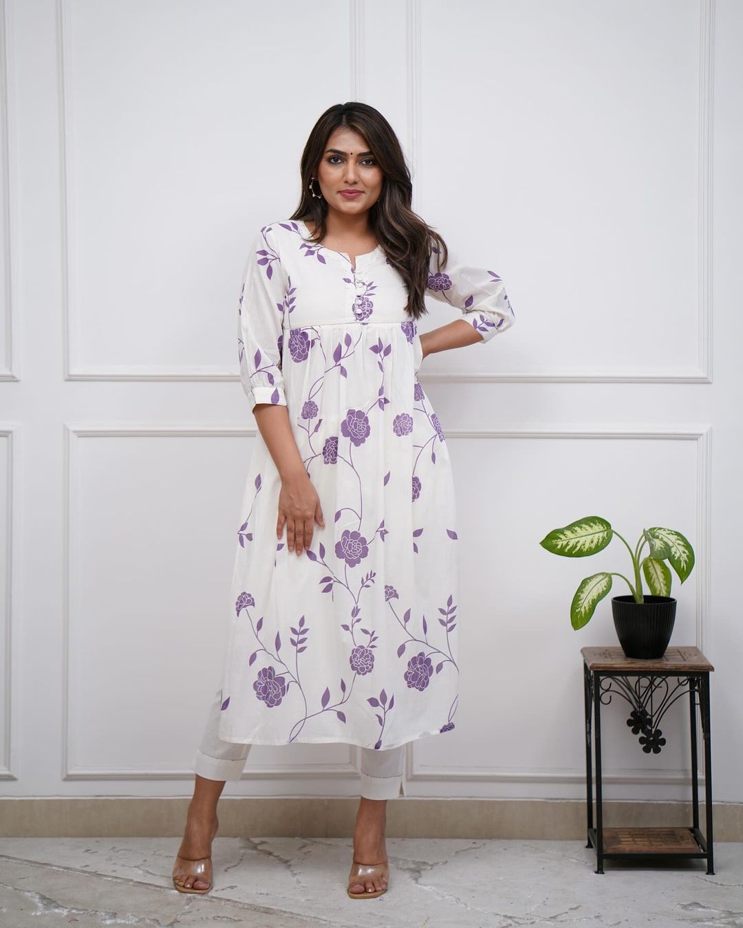 Ethnic Motifs Floral Printed Tiered Fit & Flare Ethnic Dress