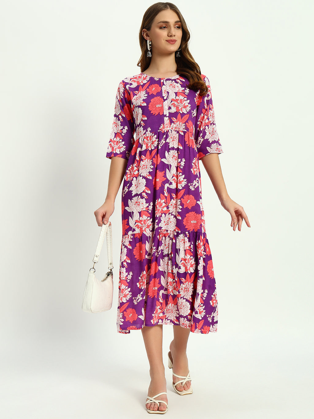 Ethnic Motifs Printed Tiered Fit & Flare Ethnic Dress