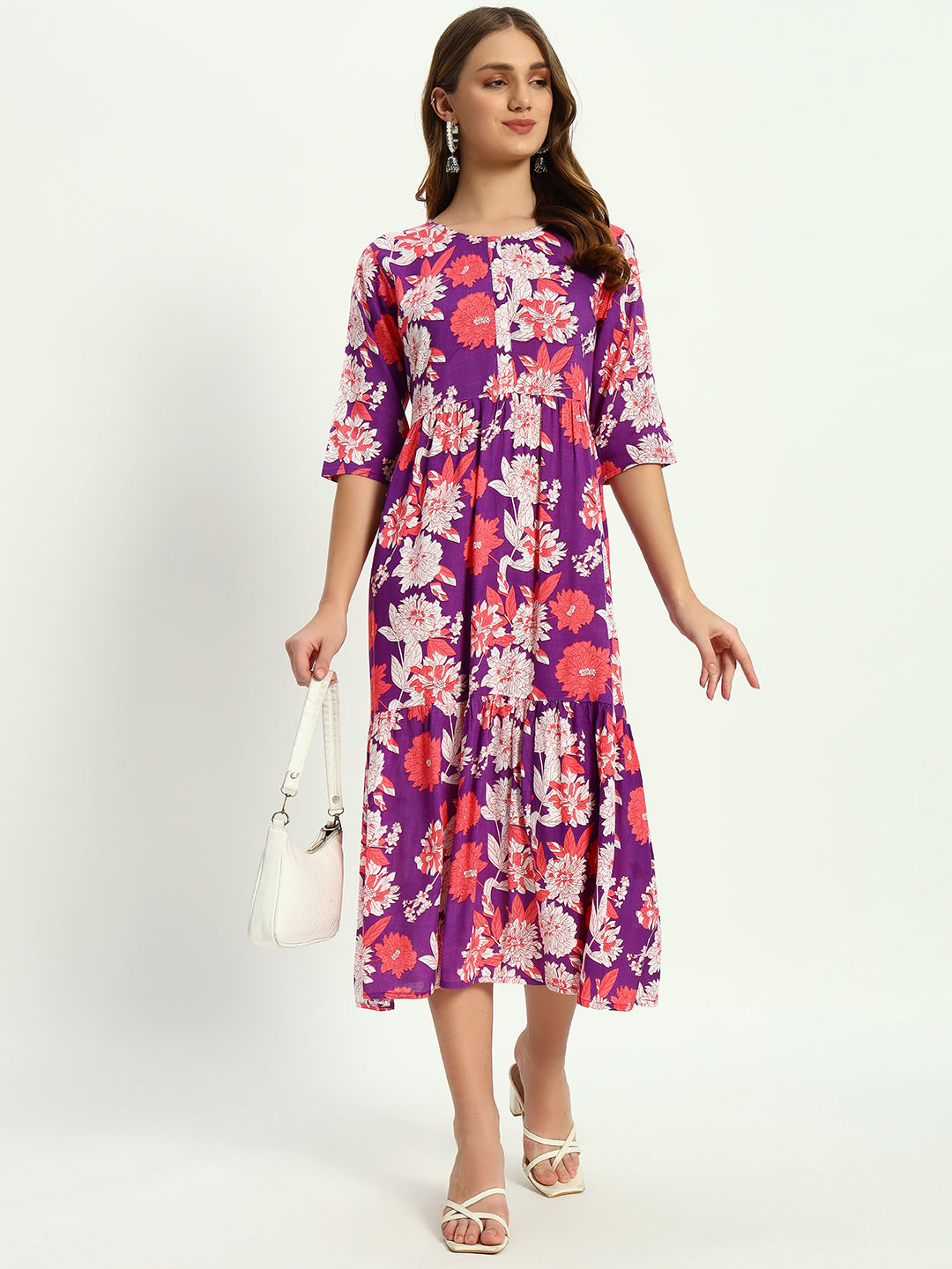 Ethnic Motifs Printed Tiered Fit & Flare Ethnic Dress