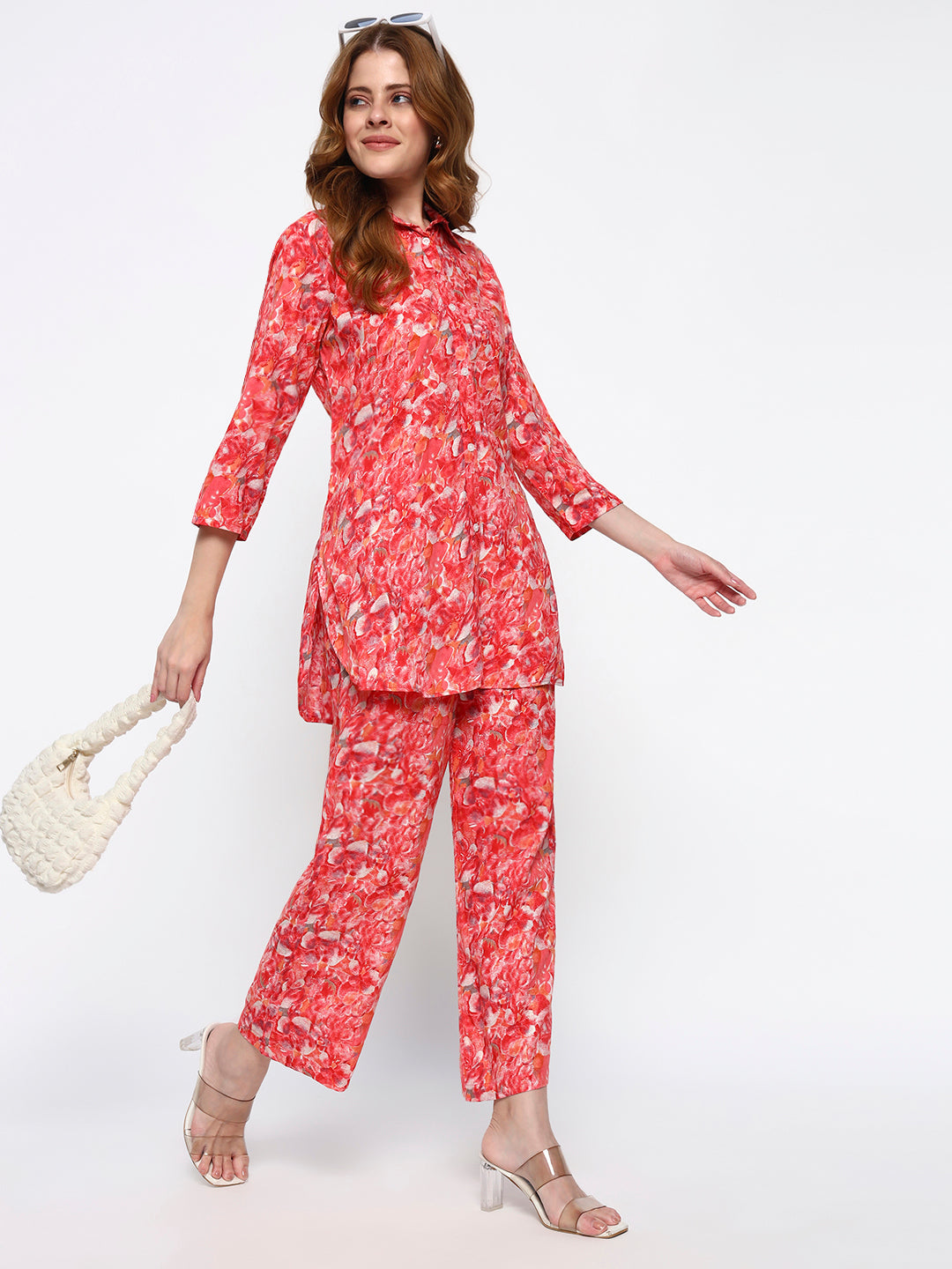 Pink Printed Rayon Blend Co-Ord Set