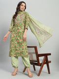 Green Embroidery Cotton Blend Straight Kurta Pant Dupatta Set (Copy)