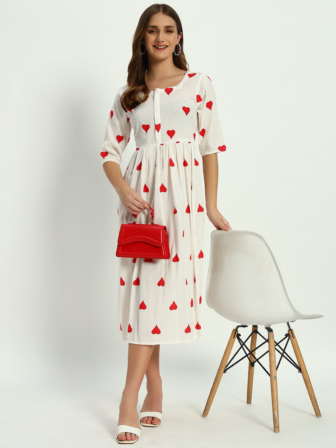 Ethnic Motifs Heart Printed Tiered Fit & Flare Ethnic Dress