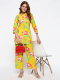 Yellow Floral Printed Cotton Blend Co-Ord Set (Copy)