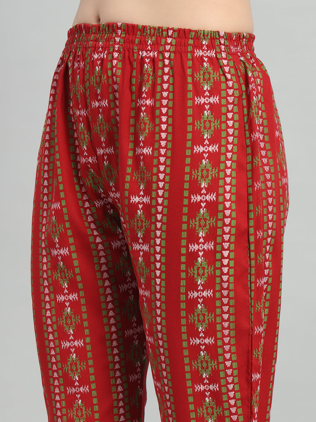 Maroon Printed Cotton Blend A-line Suit Set