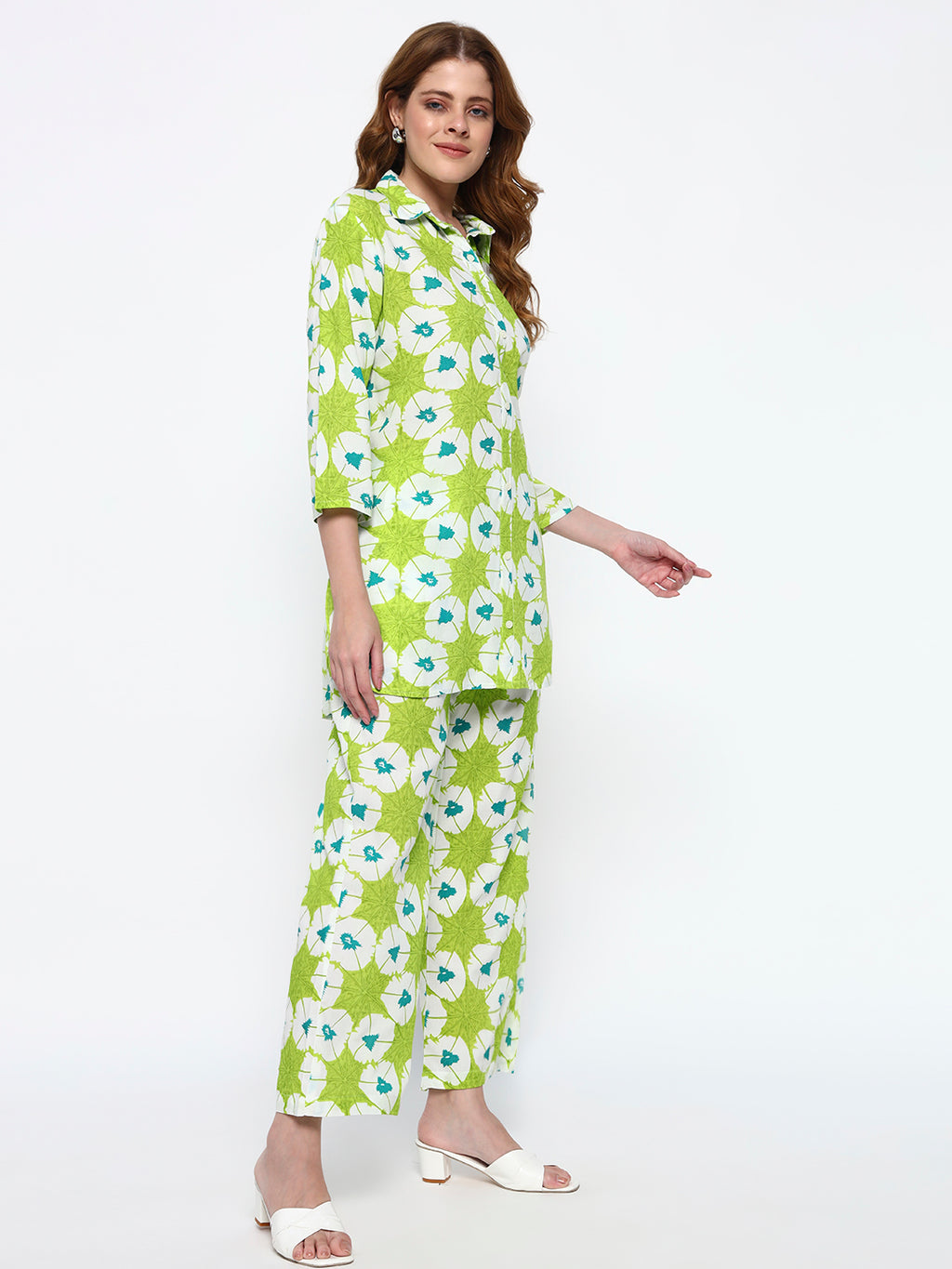 Green Floral Printed Cotton Blend Co-Ord Set (Copy)