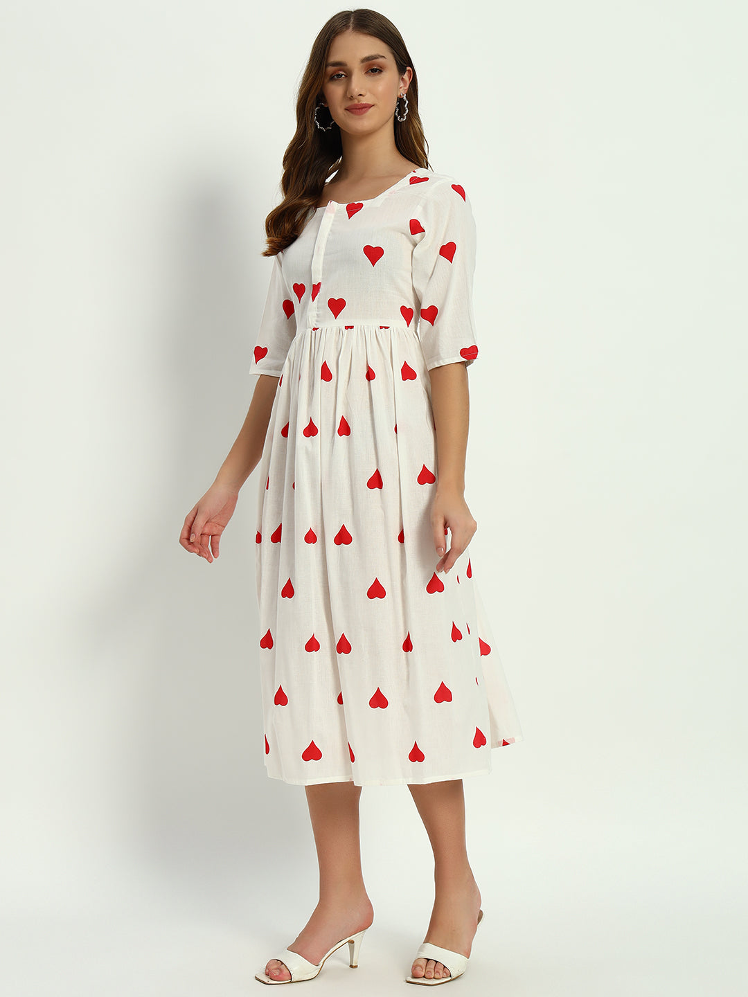 Ethnic Motifs Heart Printed Tiered Fit & Flare Ethnic Dress