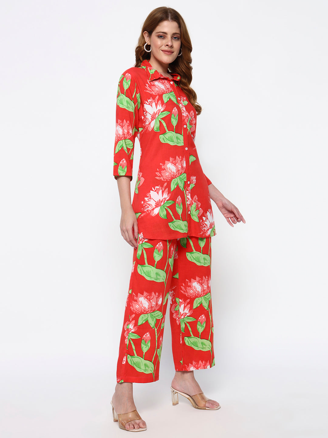 Pink Floral Printed Cotton Blend Co-Ord Set