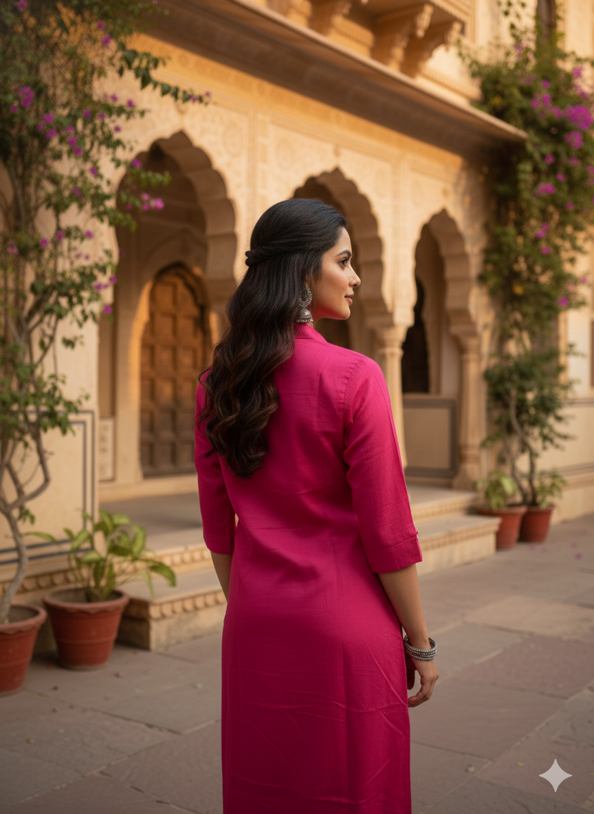 Pink Floral Printed Rayon Straight Calf Length Kurta