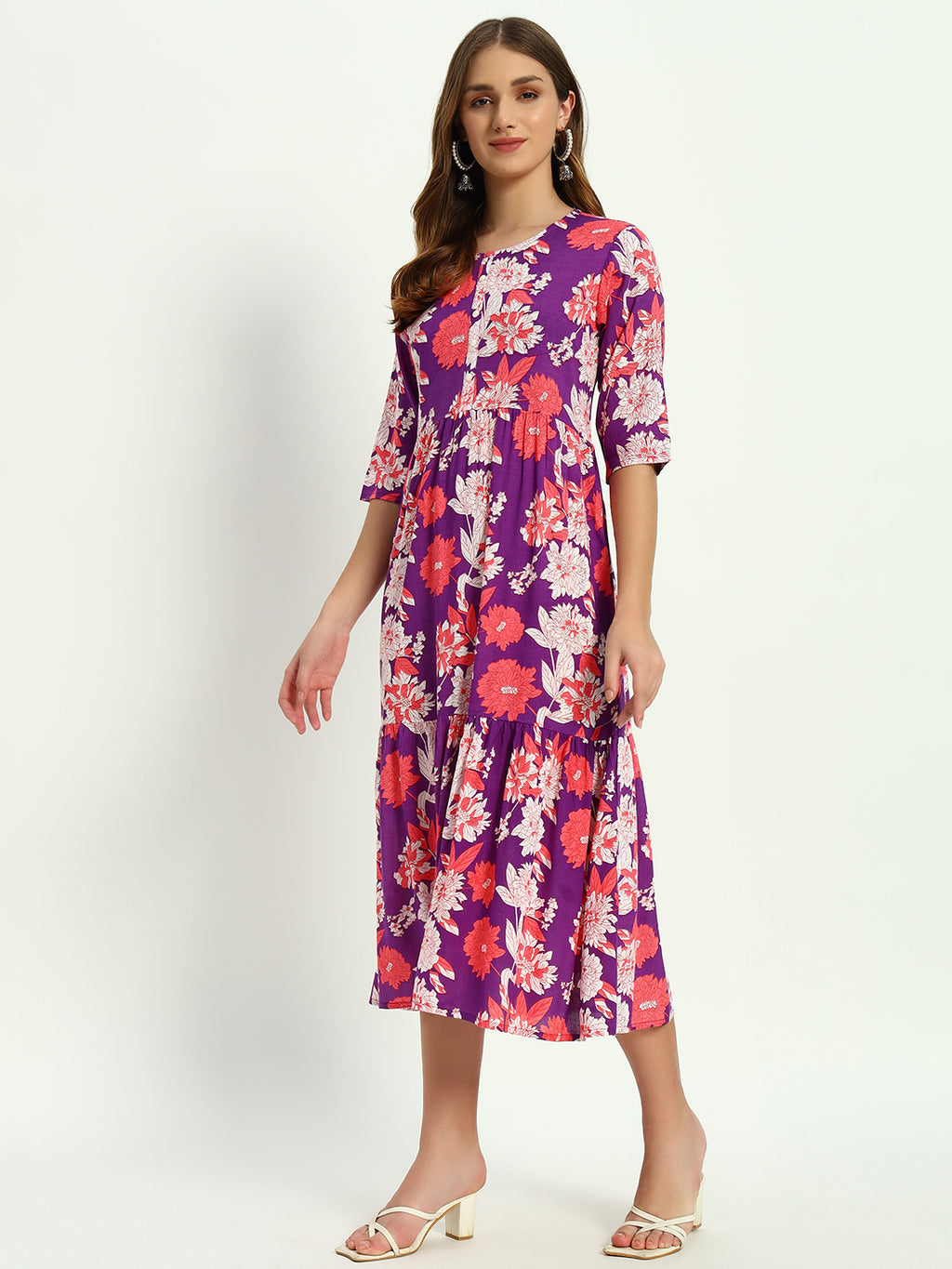 Ethnic Motifs Printed Tiered Fit & Flare Ethnic Dress