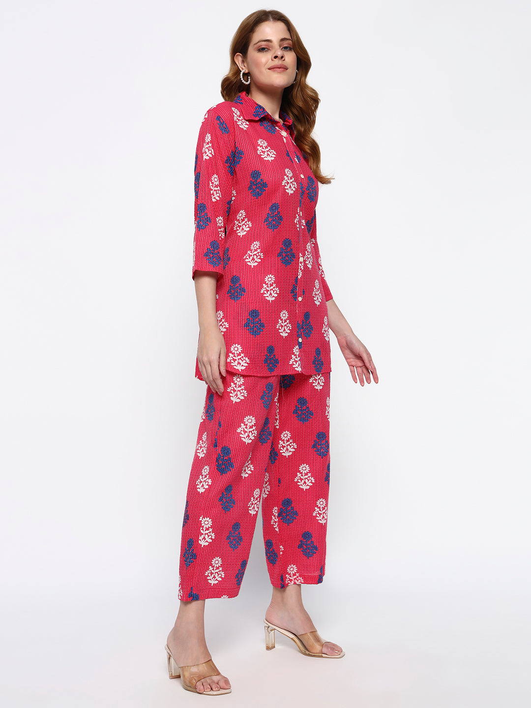 Pink Printed on cotton Katha fabric Co-Ord Set