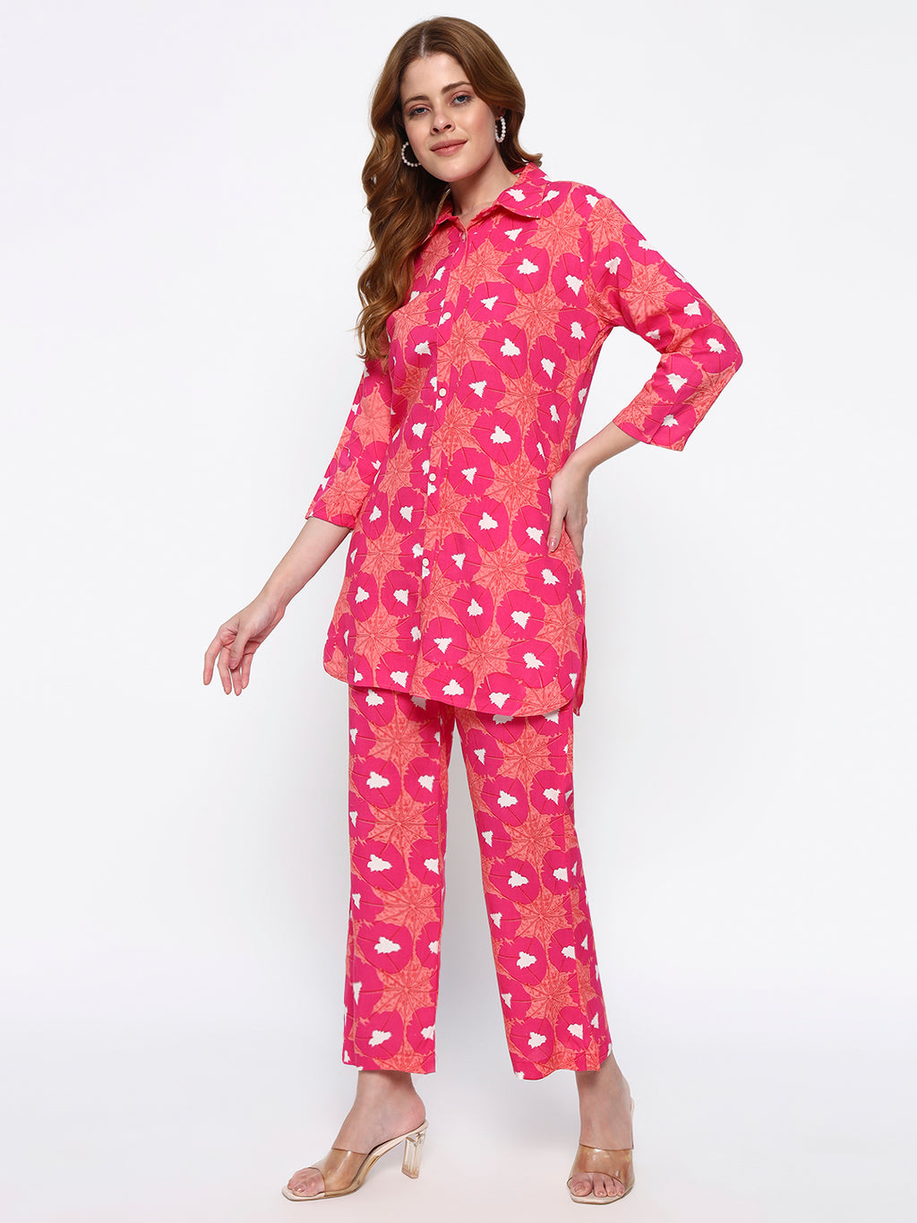 Red Floral Printed Cotton Blend Co-Ord Set