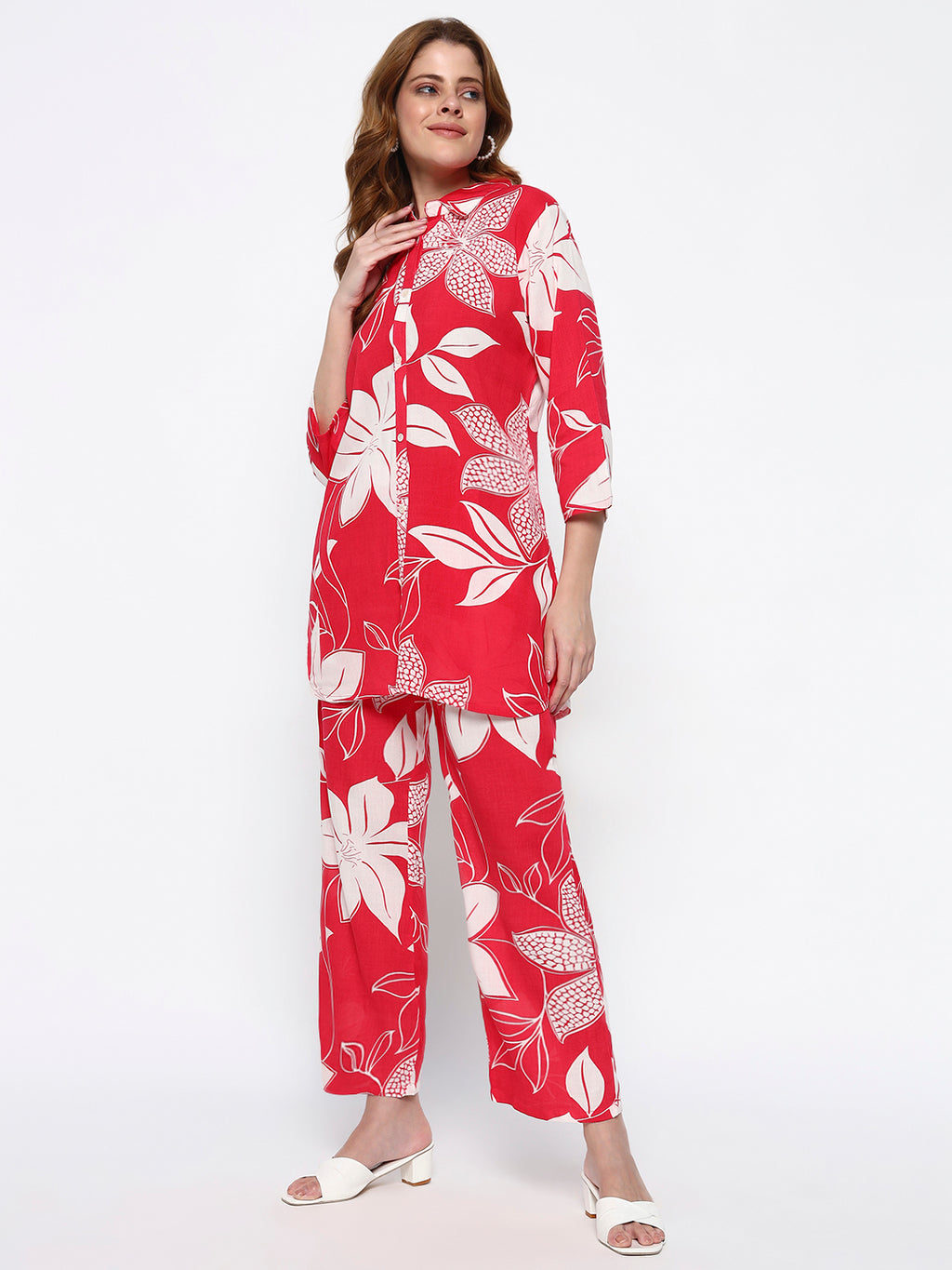 Pink Floral Printed Cotton Blend Co-Ord Set (Copy)