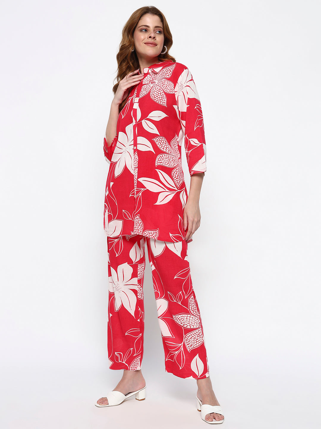 Pink Floral Printed Cotton Blend Co-Ord Set (Copy)