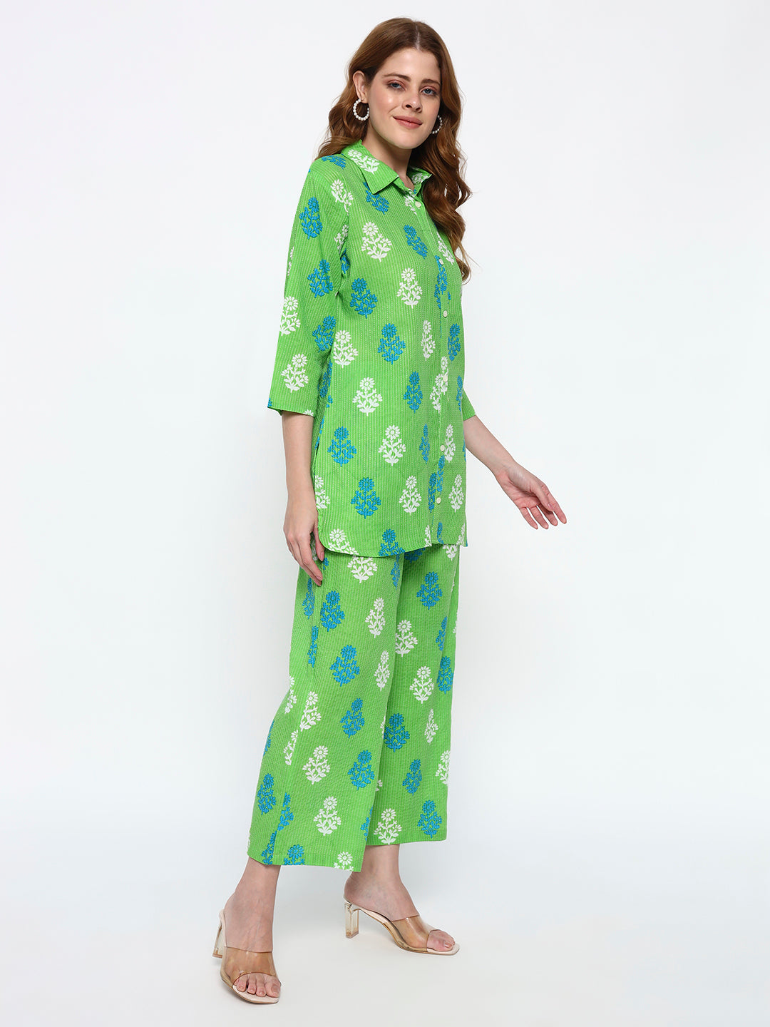Green Printed on cotton Katha fabric Co-Ord Set