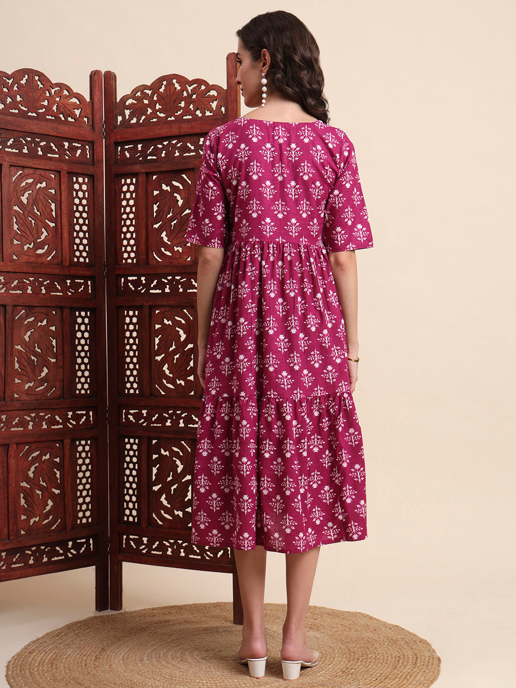 Ethnic Motifs Floral Printed Tiered Fit & Flare Ethnic Dress