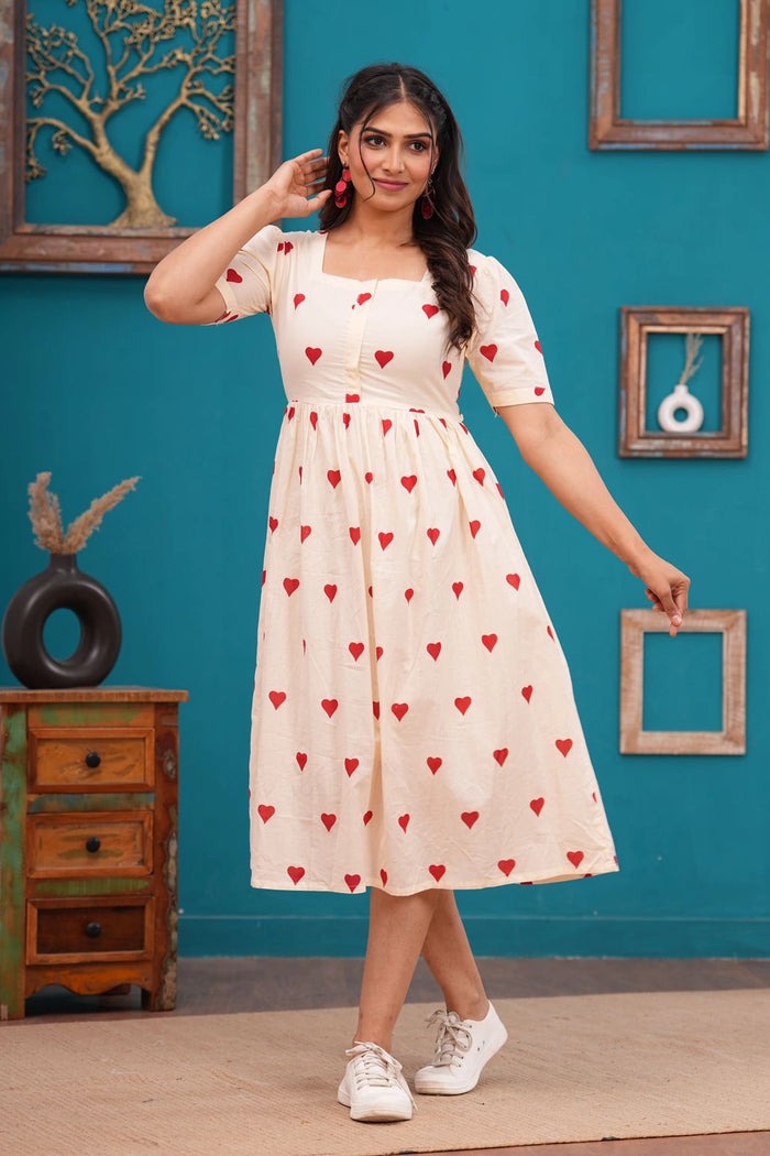 Ethnic Motifs Heart Printed Tiered Fit & Flare Ethnic Dress