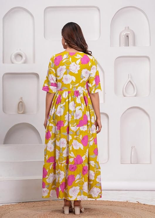 Ethnic Motifs Floral Printed Tiered Fit & Flare Ethnic Dress