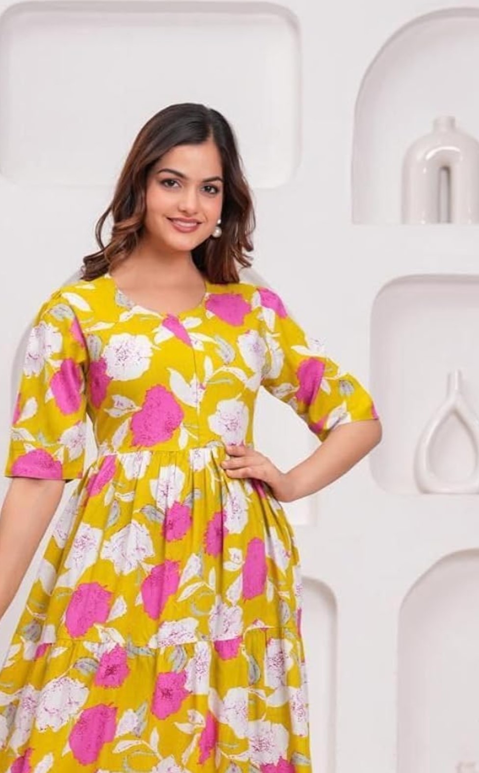 Ethnic Motifs Floral Printed Tiered Fit & Flare Ethnic Dress