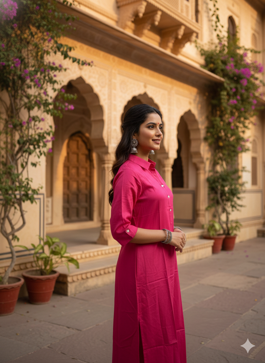 Pink Floral Printed Rayon Straight Calf Length Kurta