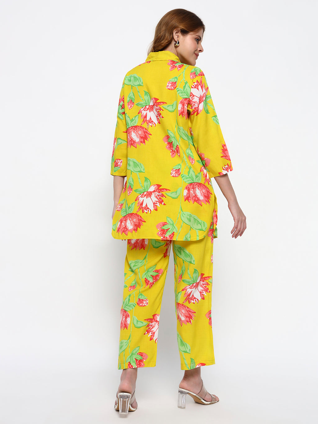 Yellow Floral Printed Cotton Blend Co-Ord Set (Copy)