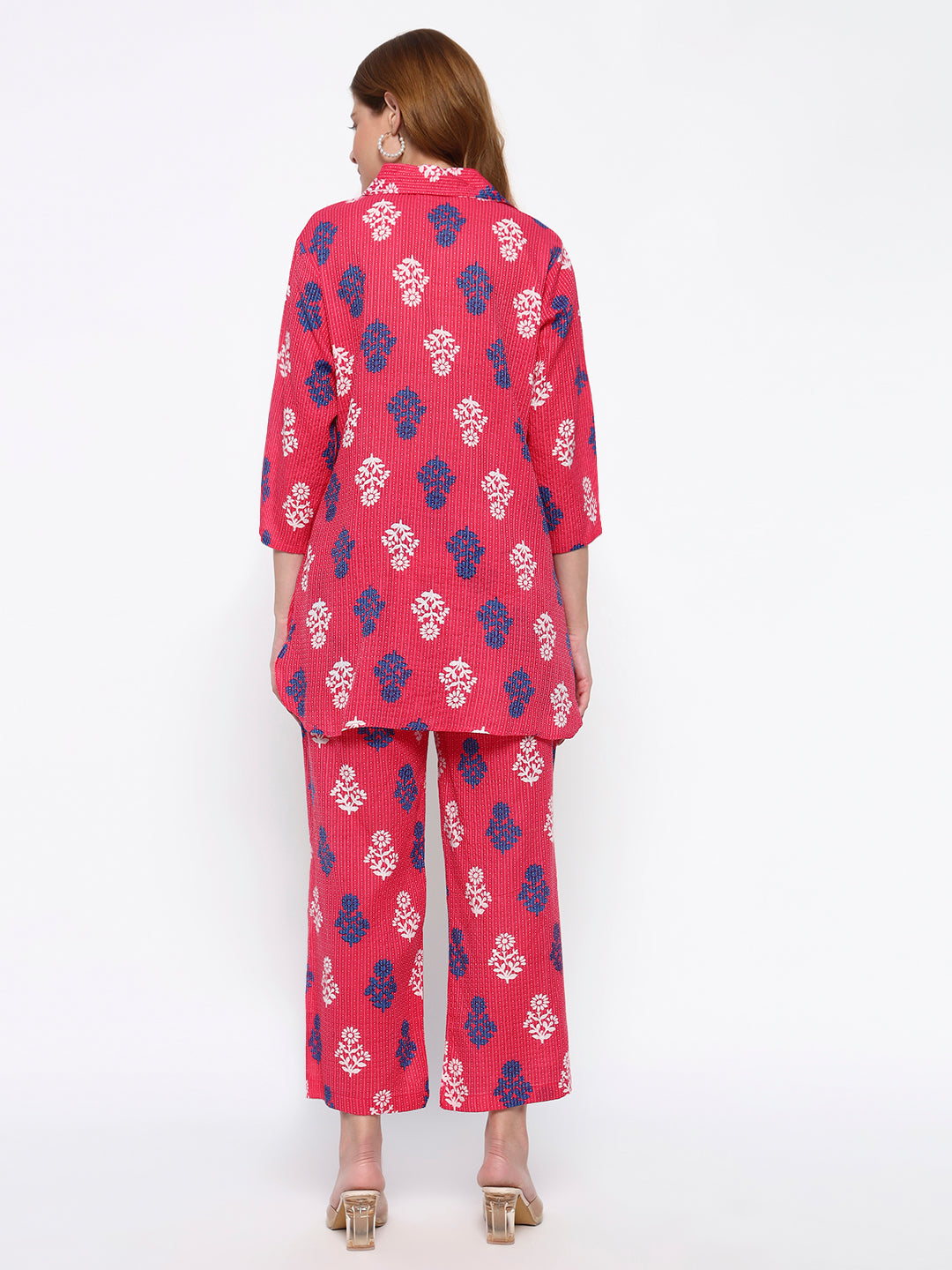 Pink Printed on cotton Katha fabric Co-Ord Set