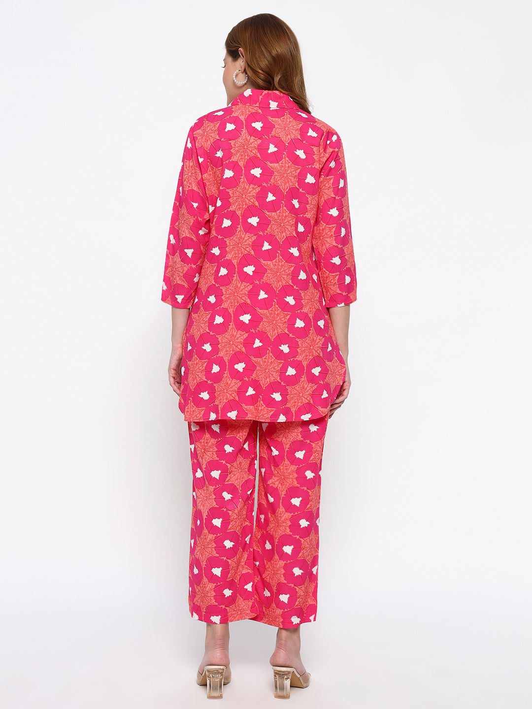 Red Floral Printed Cotton Blend Co-Ord Set