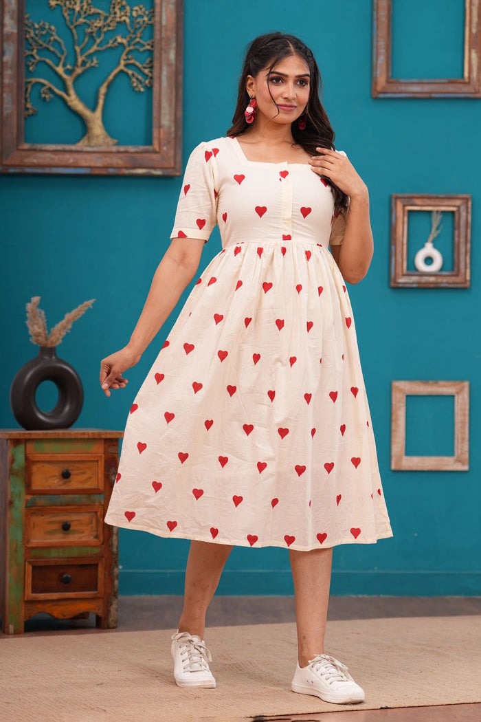 Ethnic Motifs Heart Printed Tiered Fit & Flare Ethnic Dress