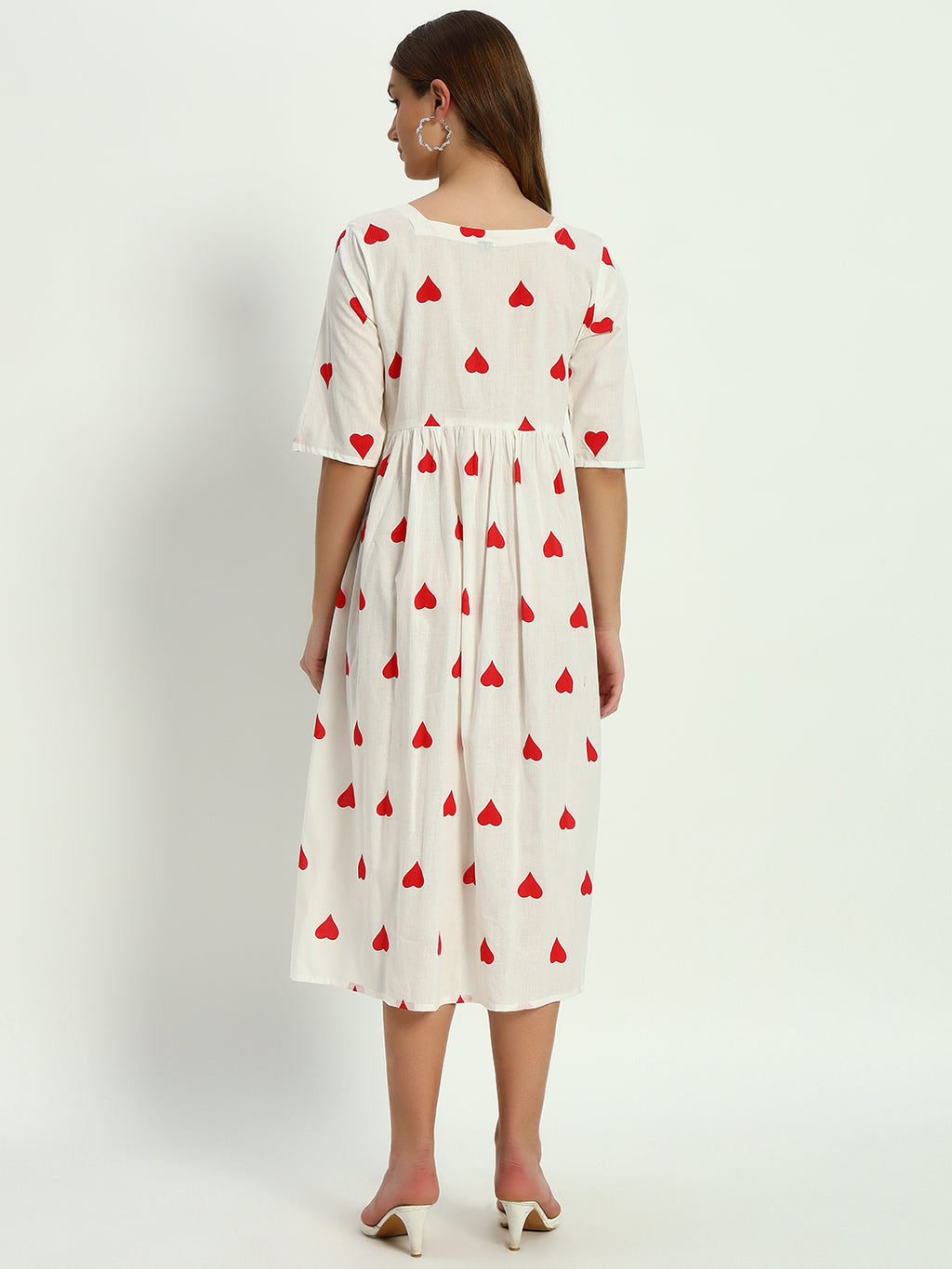 Ethnic Motifs Heart Printed Tiered Fit & Flare Ethnic Dress