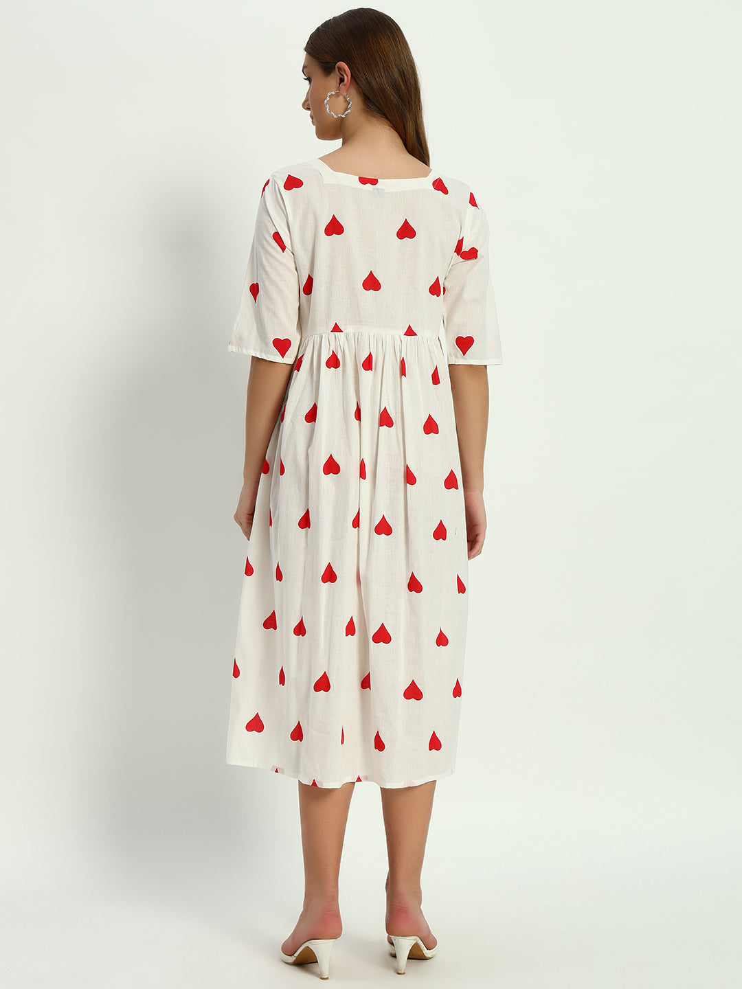 Ethnic Motifs Heart Printed Tiered Fit & Flare Ethnic Dress