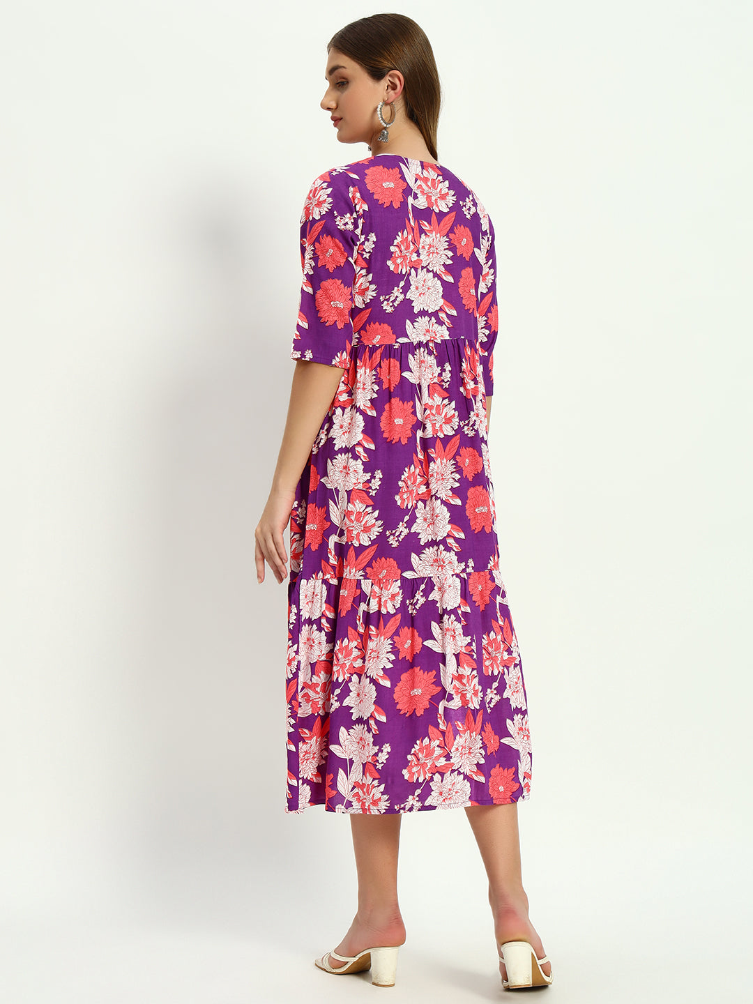 Ethnic Motifs Printed Tiered Fit & Flare Ethnic Dress