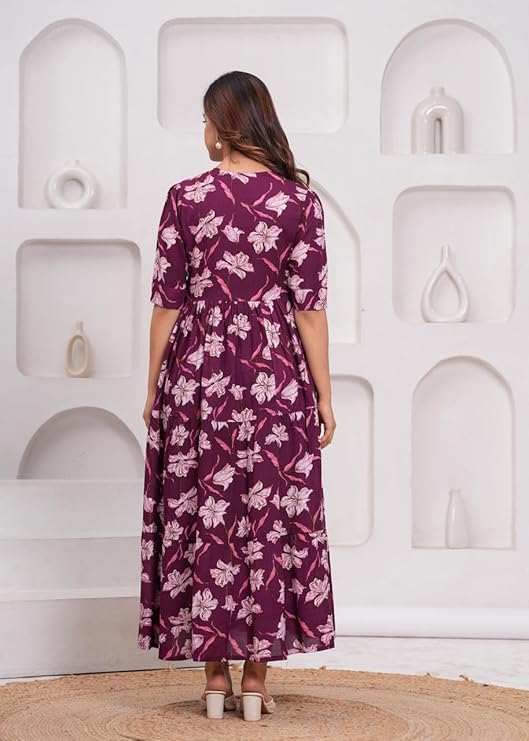 Ethnic Motifs Floral Printed Tiered Fit & Flare Ethnic Dress