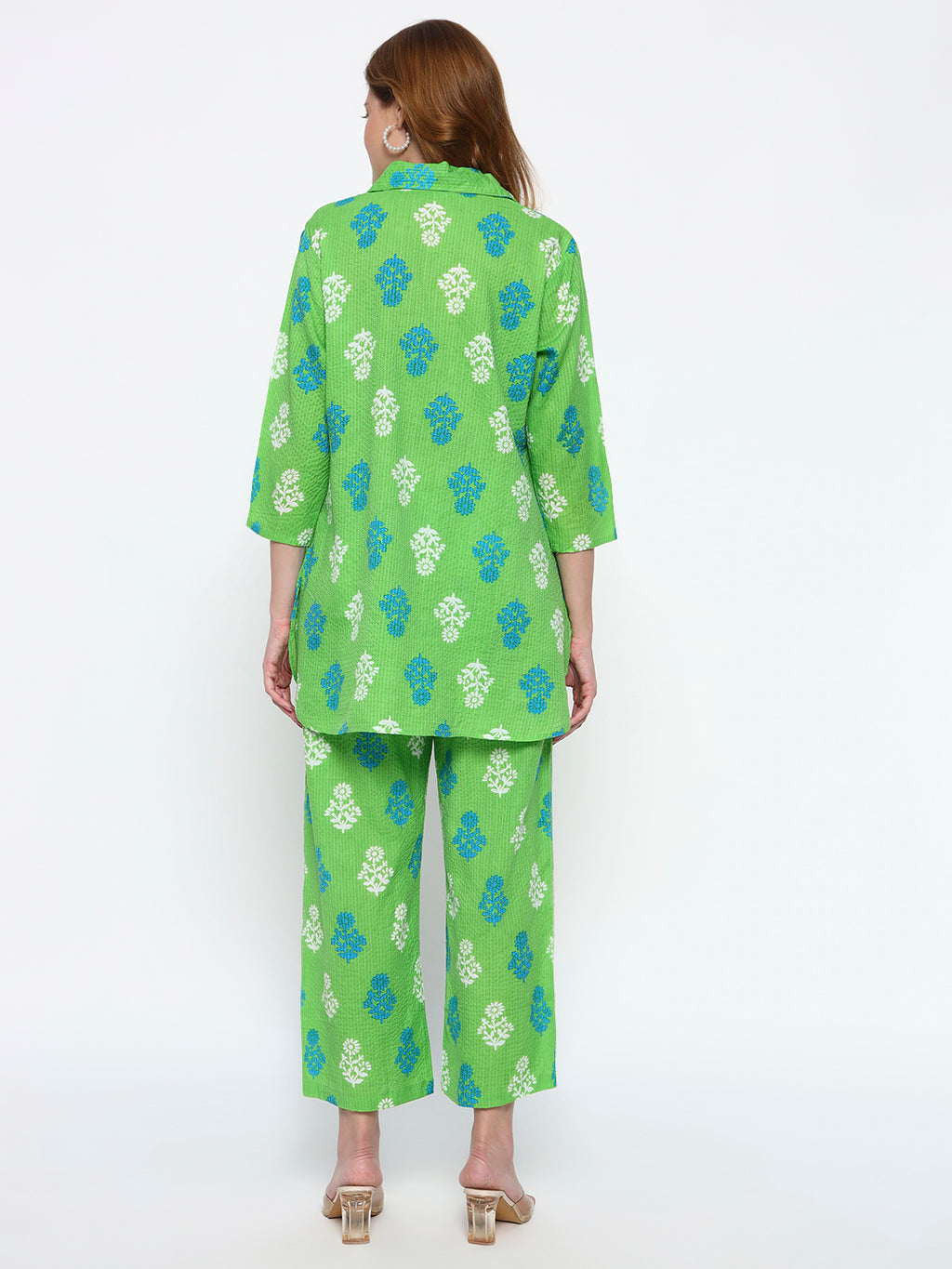 Green Printed on cotton Katha fabric Co-Ord Set