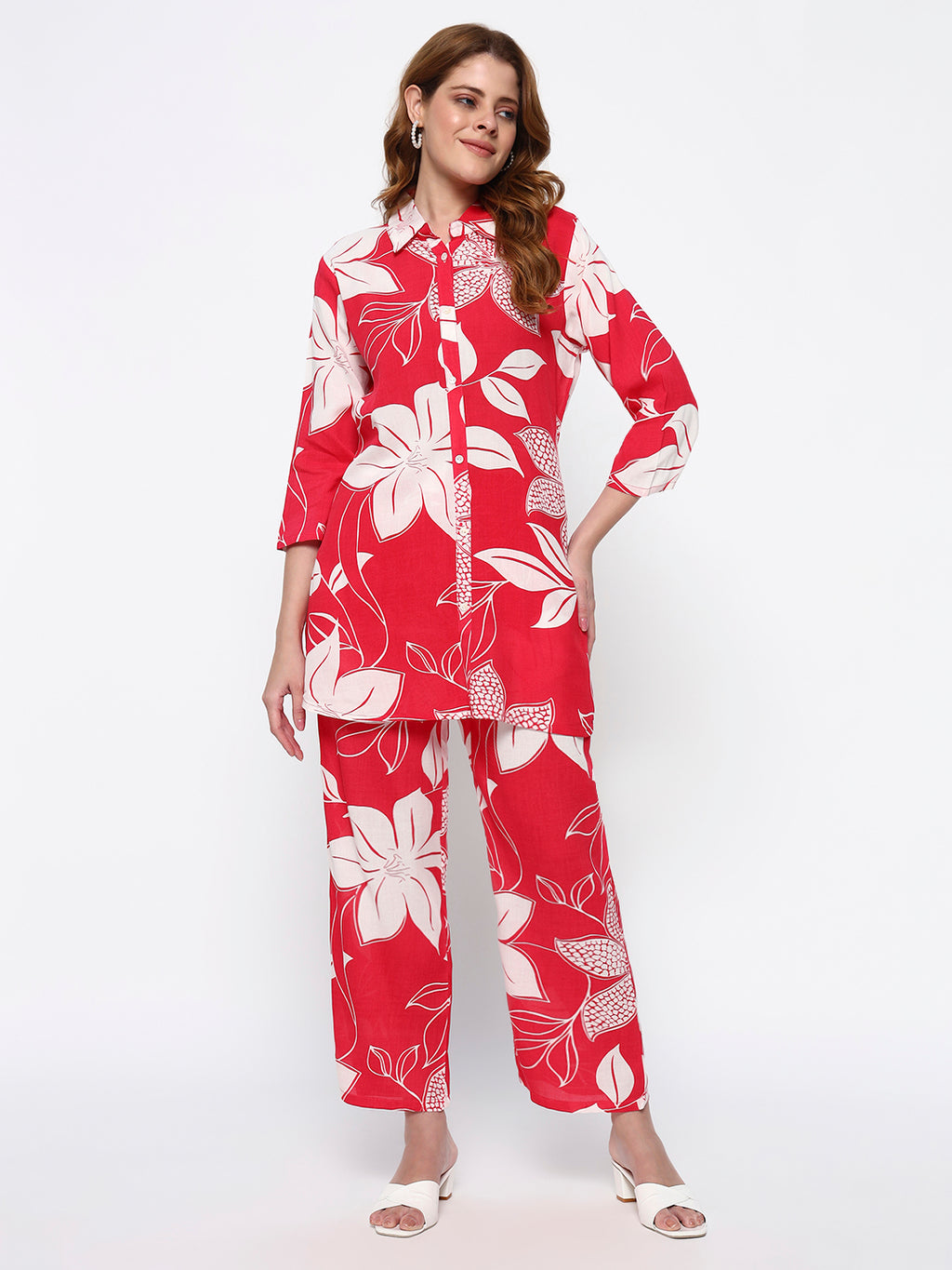 Pink Floral Printed Cotton Blend Co-Ord Set (Copy)