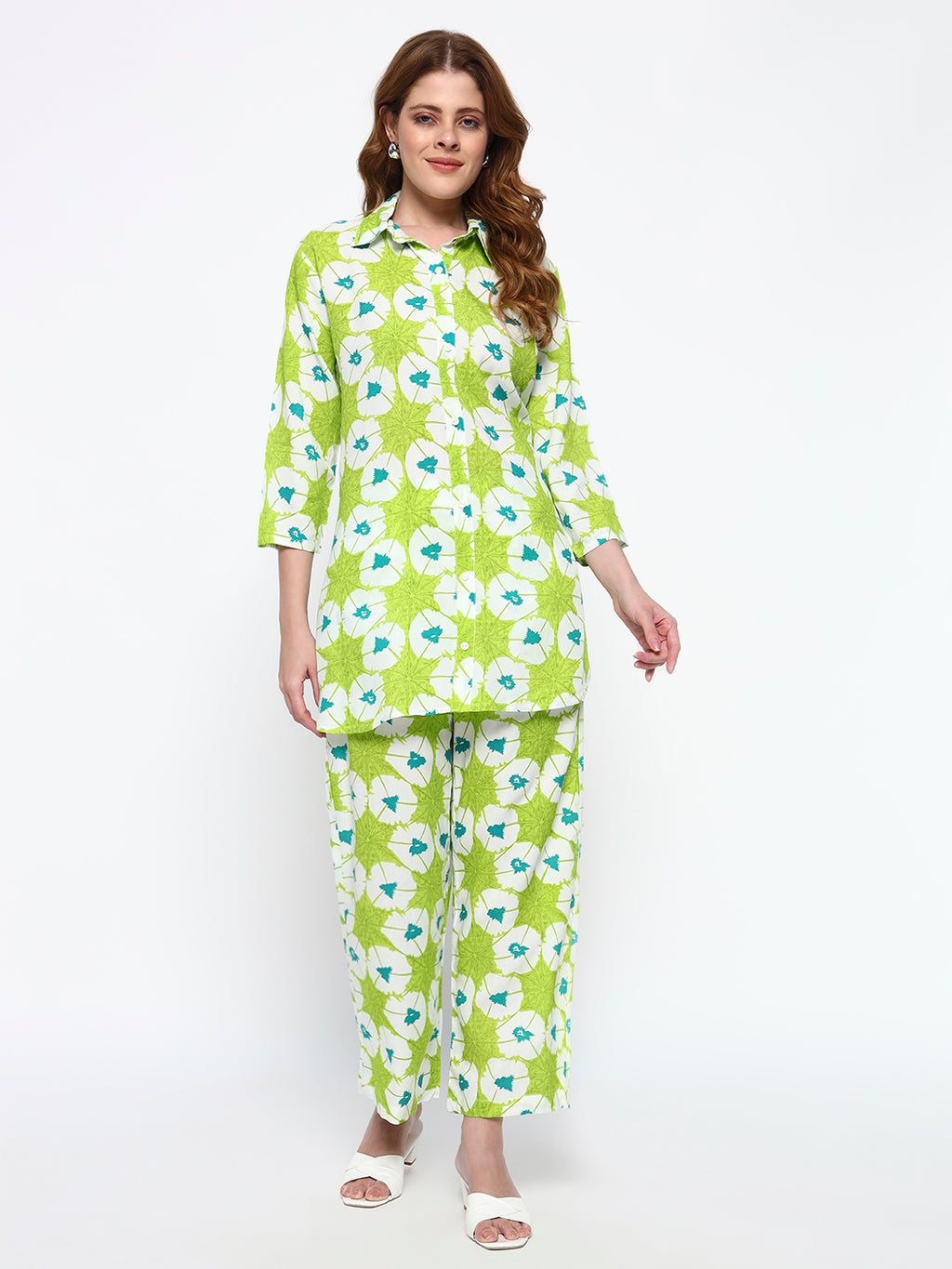 Green Floral Printed Cotton Blend Co-Ord Set (Copy)