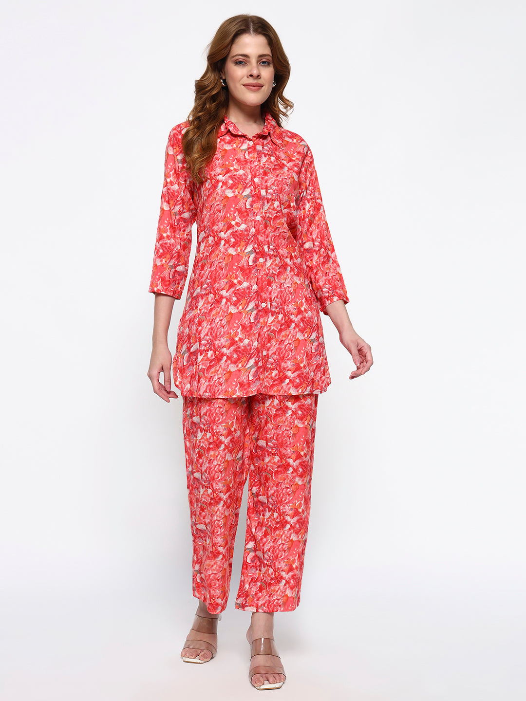 Pink Printed Rayon Blend Co-Ord Set