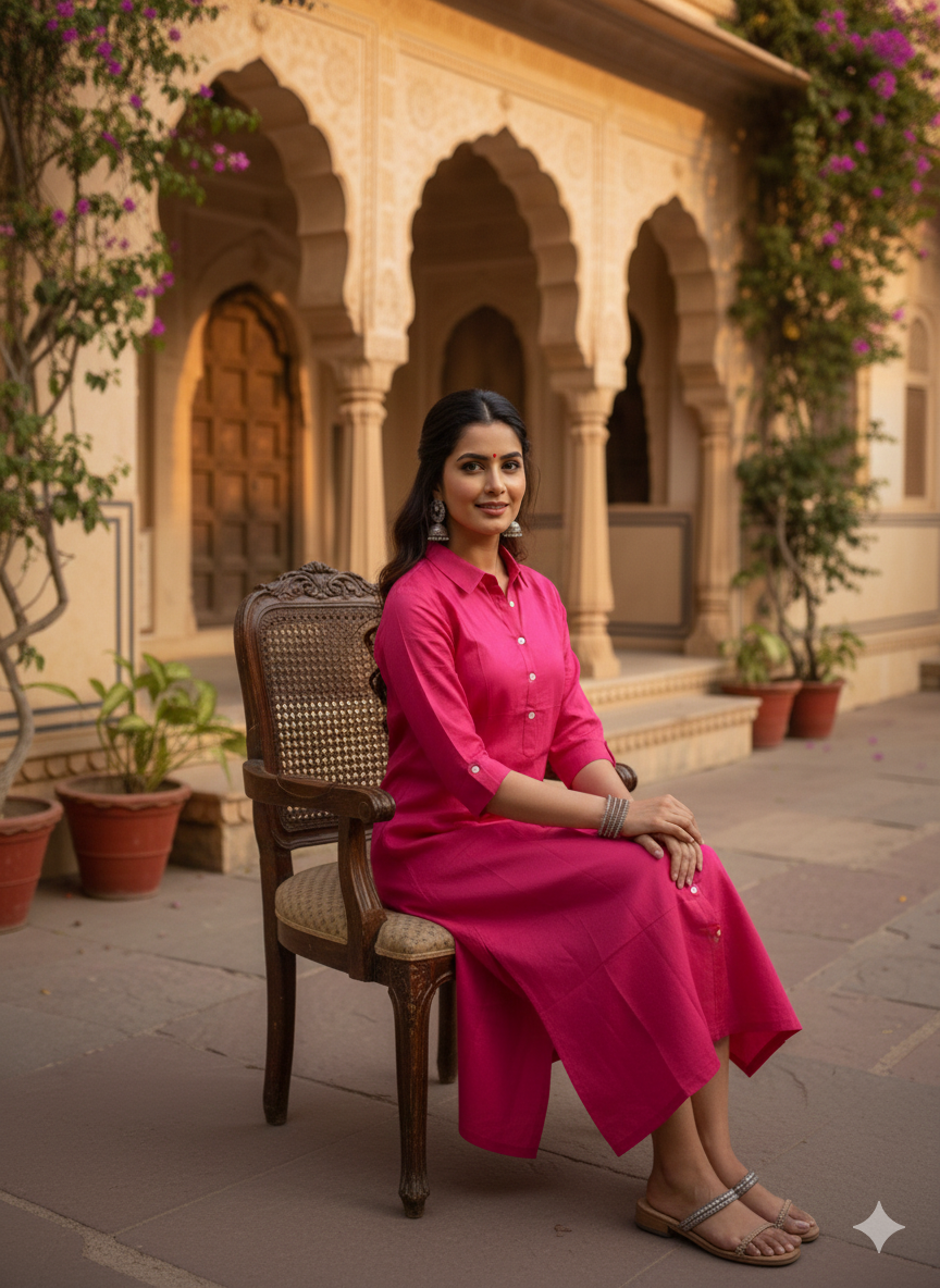 Pink Floral Printed Rayon Straight Calf Length Kurta