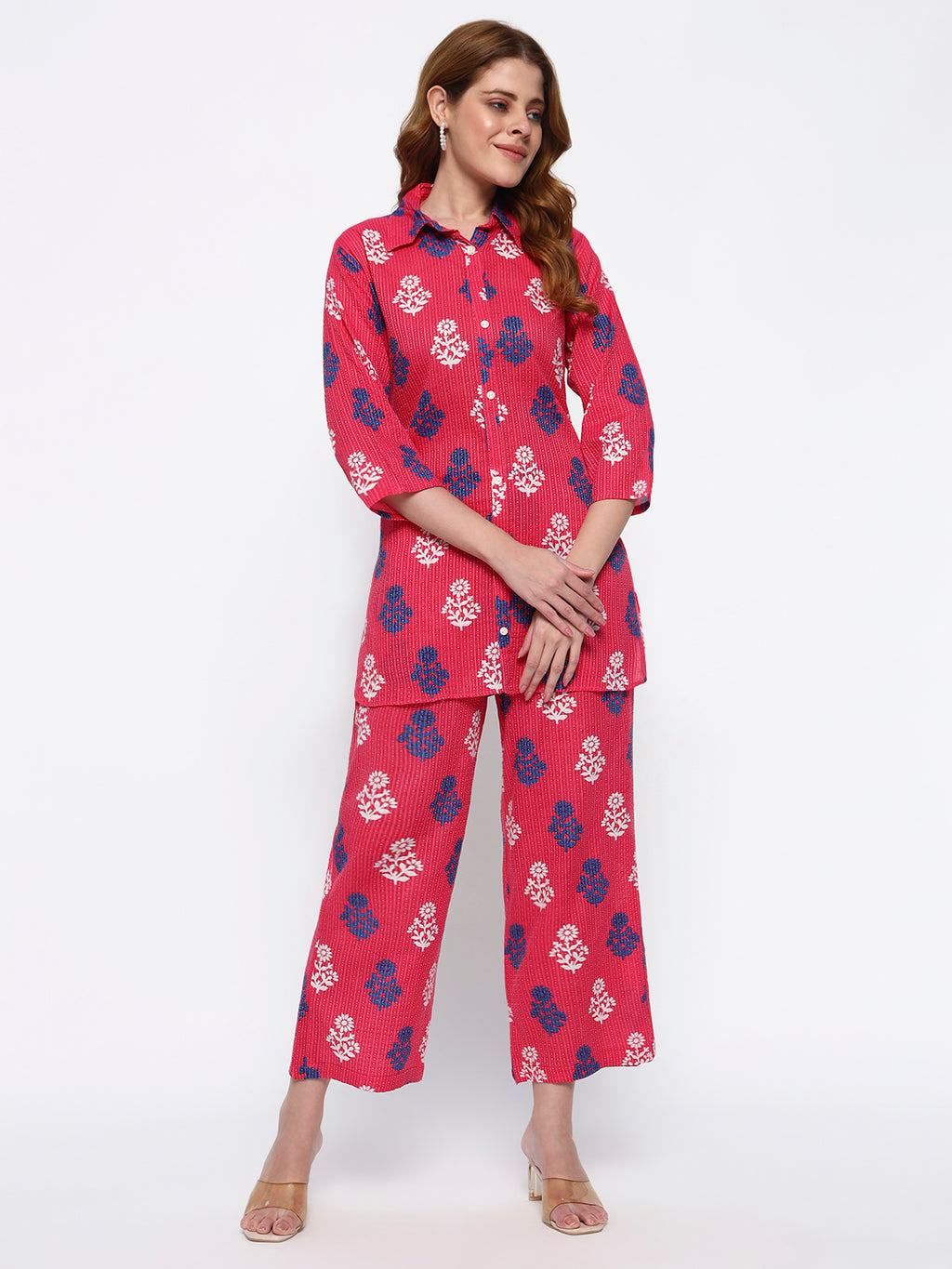 Pink Printed on cotton Katha fabric Co-Ord Set